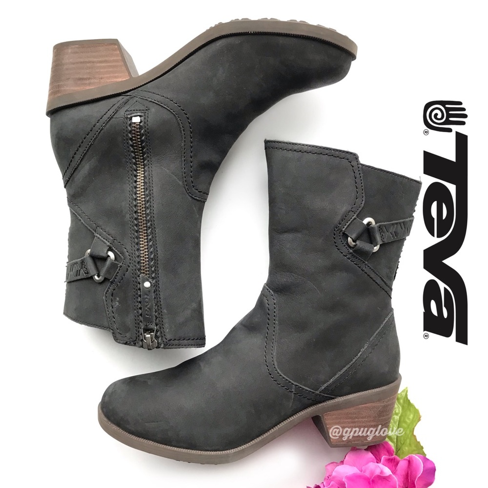 TEVA Foxy Mid Calf Black Leather Boots 7.5
